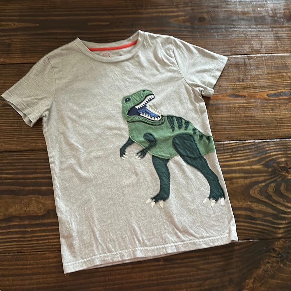 Gray Mini Boden Appliquéd Dinosaur T-shirt